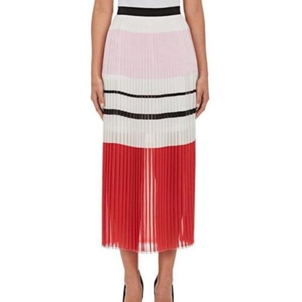 n/nicholas Color Block Pleated Midi Skirt